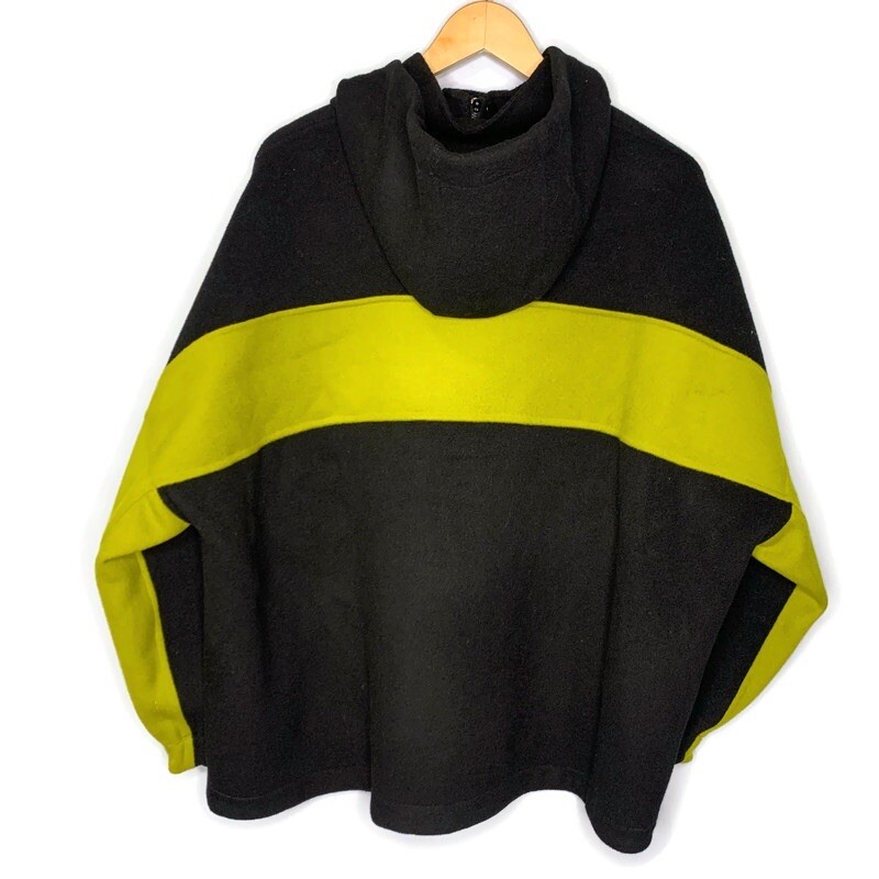 XHANGE Black Lime Green 100% Wool Zip Up Oversized Boxy