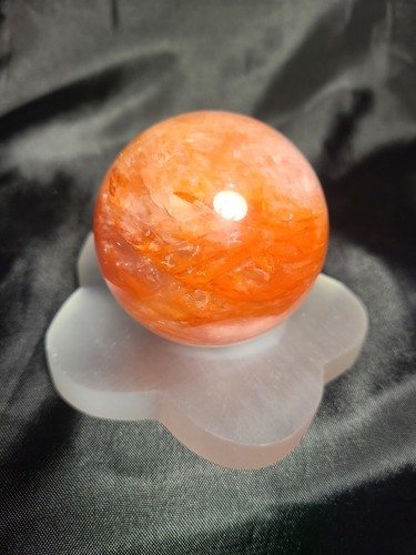 4" Carved Selenite Flower Shape Sphere Stand Holder Crystal Jewelry Bowl - Picture 5 of 9