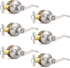 6PK Probrico Wave Style Privacy Door Lever Handles for Bed & Bath Keyless Lock