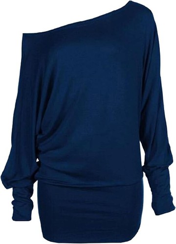 WOMEN'S BATWING BAGGY TOP JUMPER JERSEY LADIES LONG SLEEVE OFF SHOULDER TOP SIZE - Picture 22 of 29