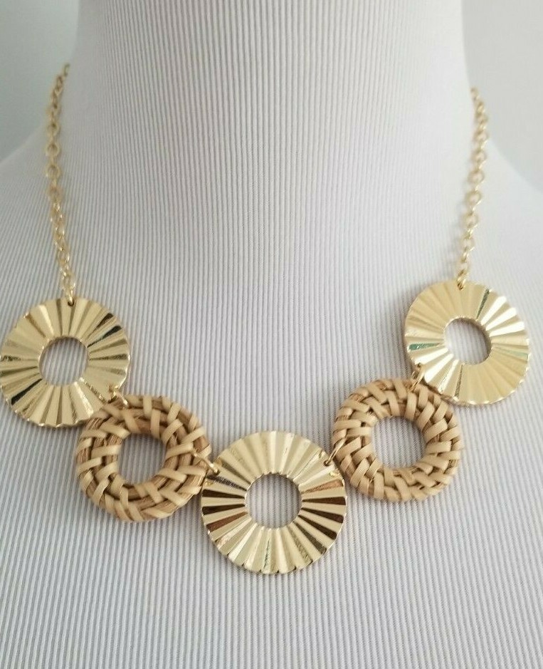 ANN TAYLOR STRAW STATEMENT NECKLACE eBay