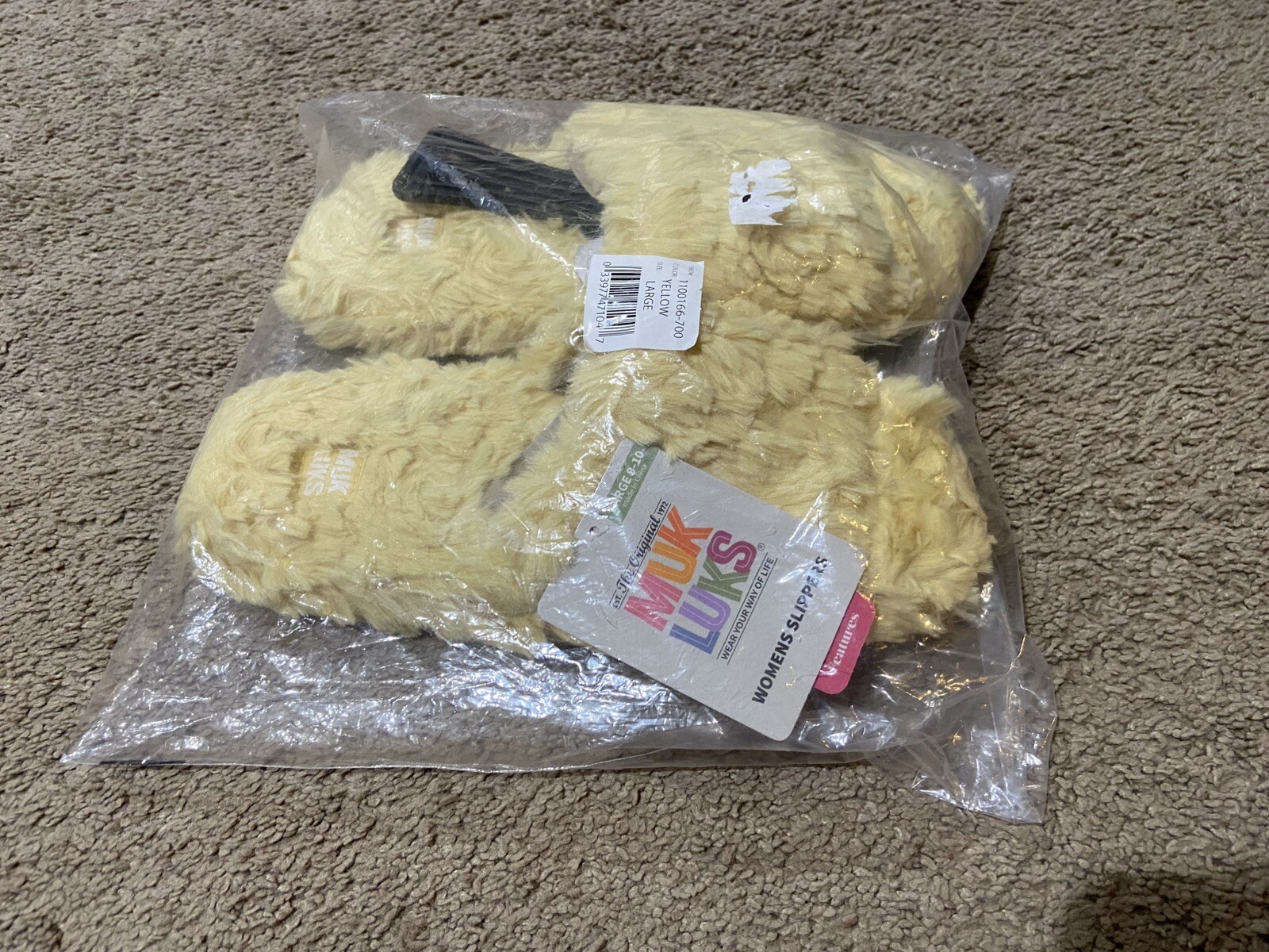 PANTOFOLA D’ORO Muk Luks ciabatte donna Orla peluche pelliccia sintetica gialle taglia large 9 10 nuove con etichette