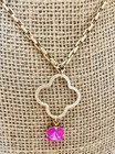 Matt Gold  Chain With 10 Mm Square Ultra Pink Swarovski Crystal Gold Pendant