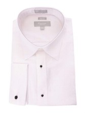 Marquis Slim Fit White Textured Spread Collar French Cuff Cotton Tuxedo Shirt