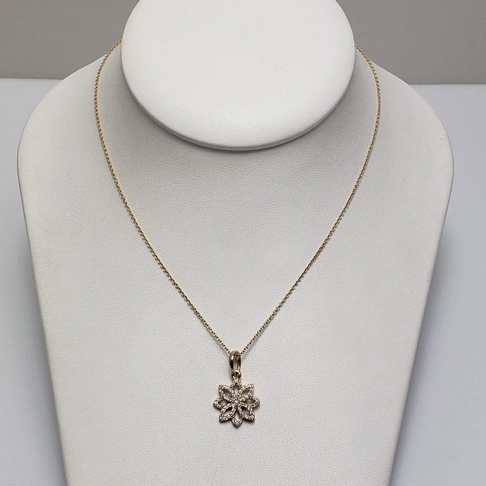 Pandora 14k Oro Amarillo Encaje Botánico Circonita Transparente Colgante Collar 350179CZ Foto 3 de 4