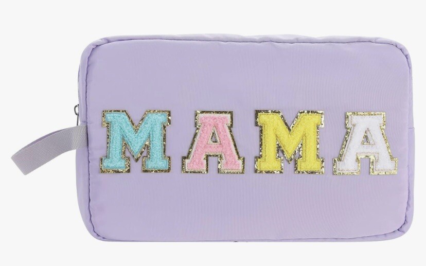 Colorful MAMA Chenille Makeup Bag with Zipper Handle in Purple-image