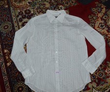 BOSS HUGO BOSS SHIRT BUTTON-FRONT PIMA COTTON SLIM FIT STRIPED SHEER SZ-US-XL