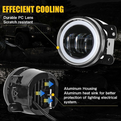 Halo Blue DRL 7" LED Headlights 4" Fog Lights Combo Kit Fit Jeep Wrangler JK JKU - Picture 15 of 19