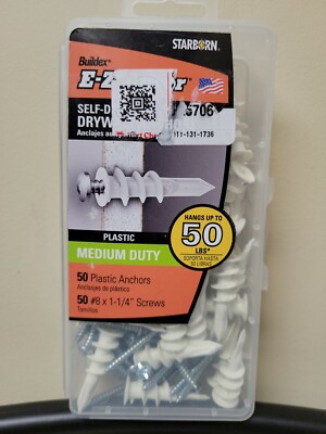 Plastic E-z Ancor Kit #50 Self Drilling Drywall Anchor Set with  1.25 inches NEW