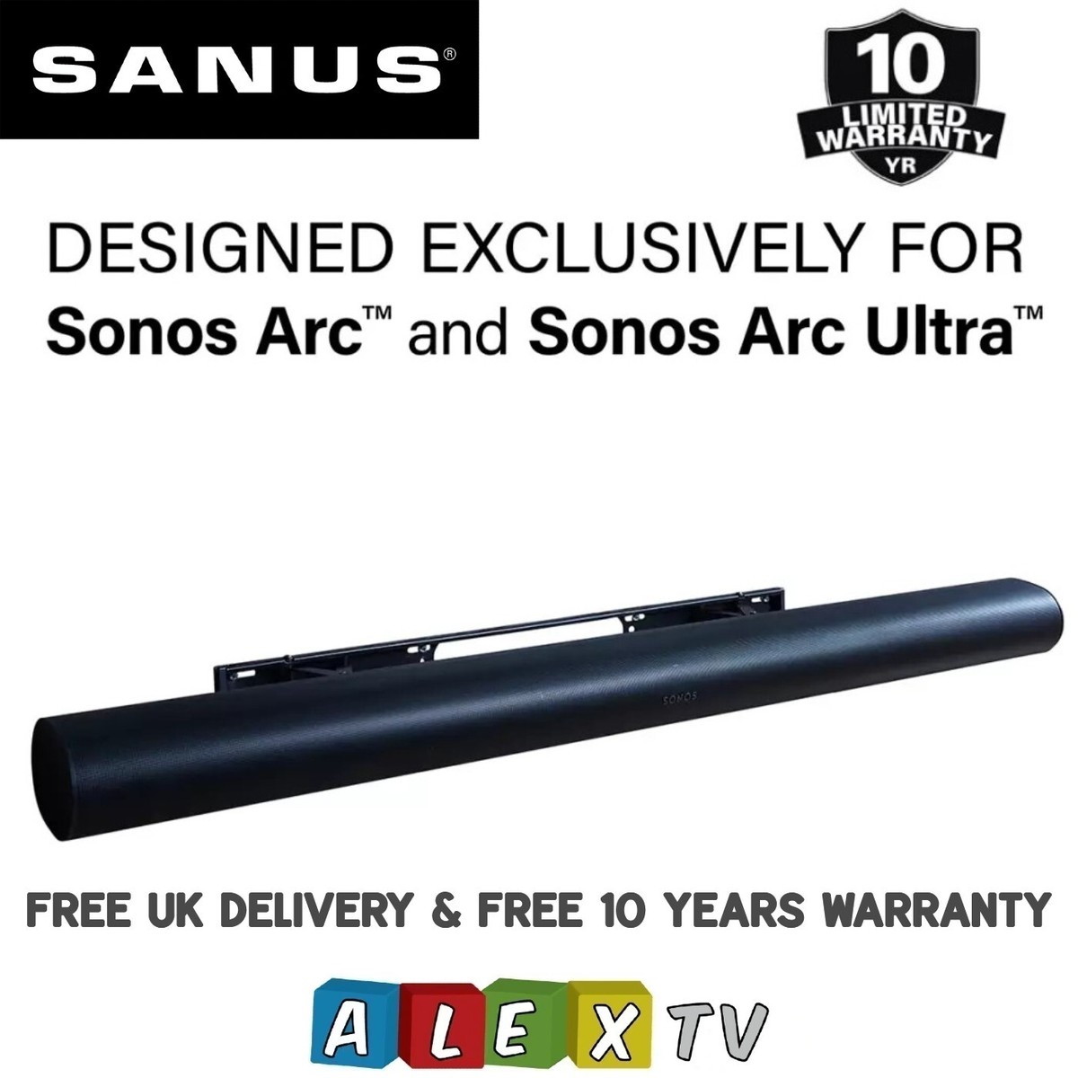 Sanus WSSAWM1-B2 Black Extendable Soundbar Wall Mount For Sonos Arc Arc  Ultra