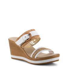 Onex Ronnie White Leather 2 Band Wedge Sandal Women's sizes 5-11/NEW  