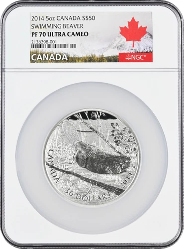 2014 5oz $50 CANADA SWIMMING BEAVER - NGC Graded