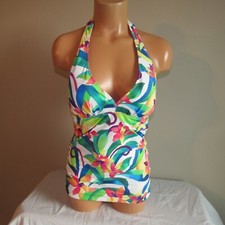 Tommy Bahama Tropical Blooms Rev Halter Tankini Swim Top White Multi S NWOT