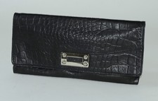 Texier CONVERTIBLE , CROC EFFECT BLACK LEATHER SHOULDER BAG / CLUTCH BAG  Small