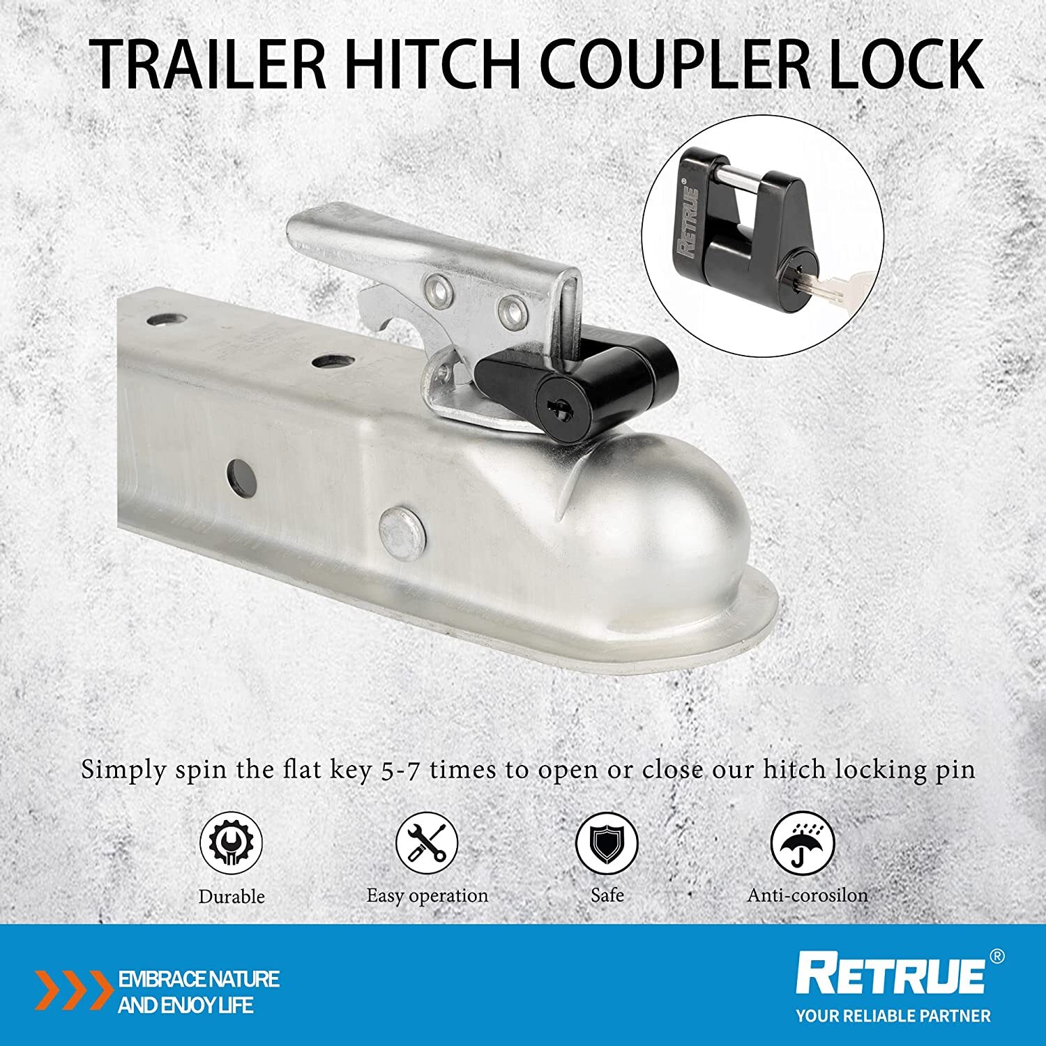 Hitch Pin Trailer Lock Security Lock+Trailer Tongue Coupler Lock Anti