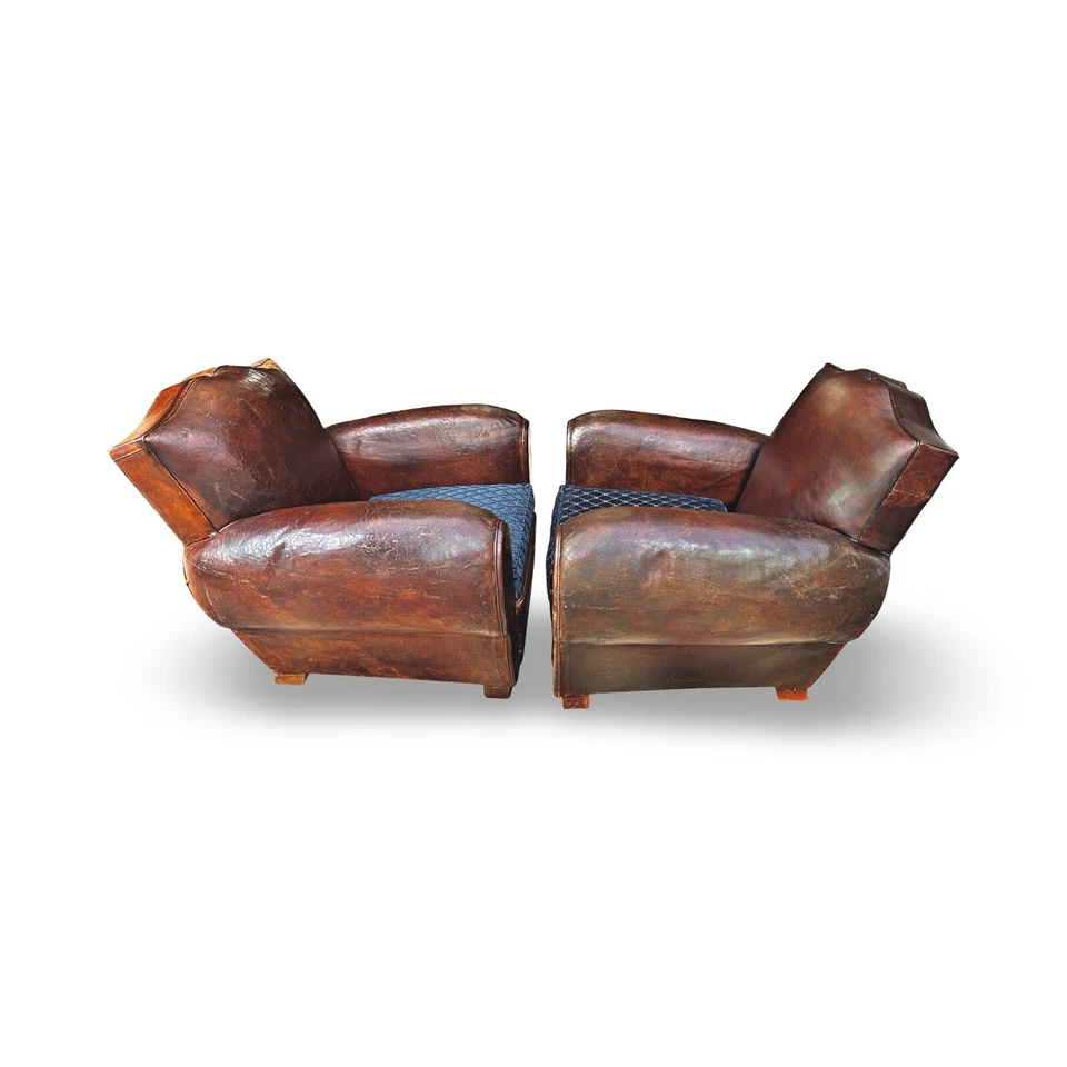 Par de sillas de club francesas de cuero Art Deco originales - 1930 Foto 3 de 4