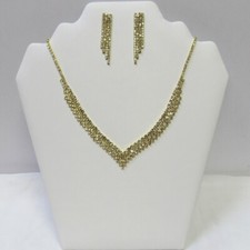 Gold Rhinestone Necklace  Earrings Set Bridal Wedding Prom Evening 19656