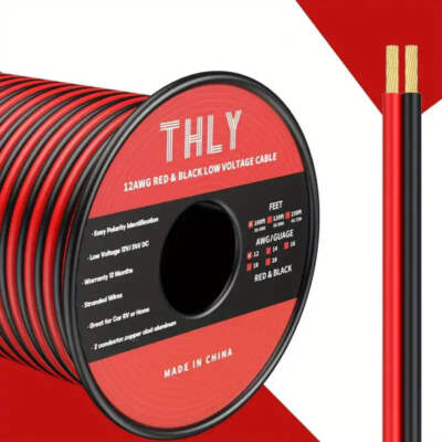 Bonded Zip Cord 12 AWG Cable, Red/Black, 25 Feet