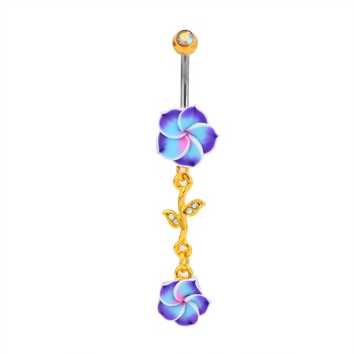 1- 14 Gauge 3/8 Inch Steel Barbell Navel Ring Boho Hawaiian Plumeria Flower B618 - Picture 3 of 3