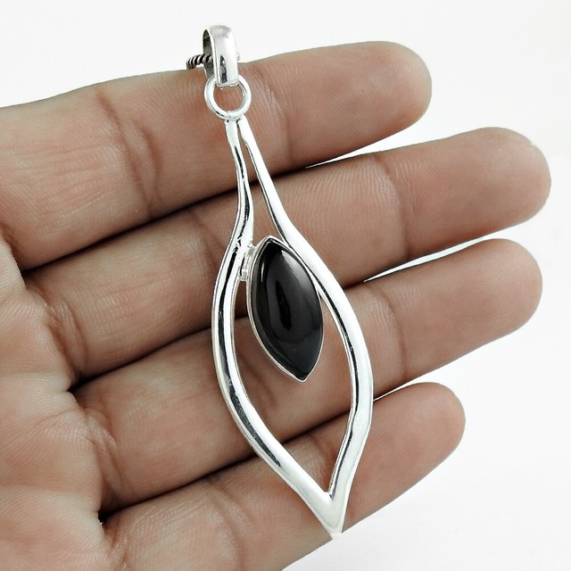 Natural Black Onyx Gemstone Ethnic Pendant 925 Sterling Silver Boho Jewelry V12 Natural Black Onyx Gemstone Ethnic Pendant 925 Sterling Silver Boho Jewelry V12