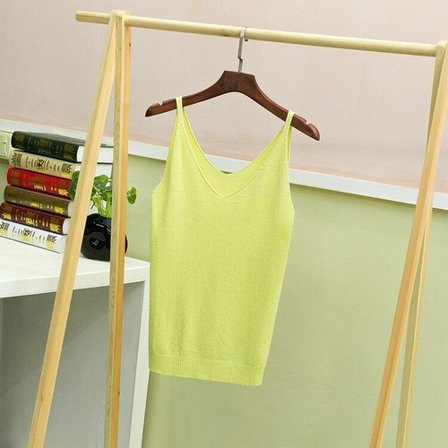 Women Camisole Vest Spaghetti Strap Shiny V Neck Tank Top Blouse Clubwear Shirt - Picture 16 of 20