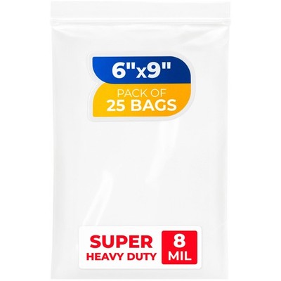 25 PCS 6x9 Inch 8 Mil Extra Thick Reclosable Zip Bags Clear Poly Seal Lock