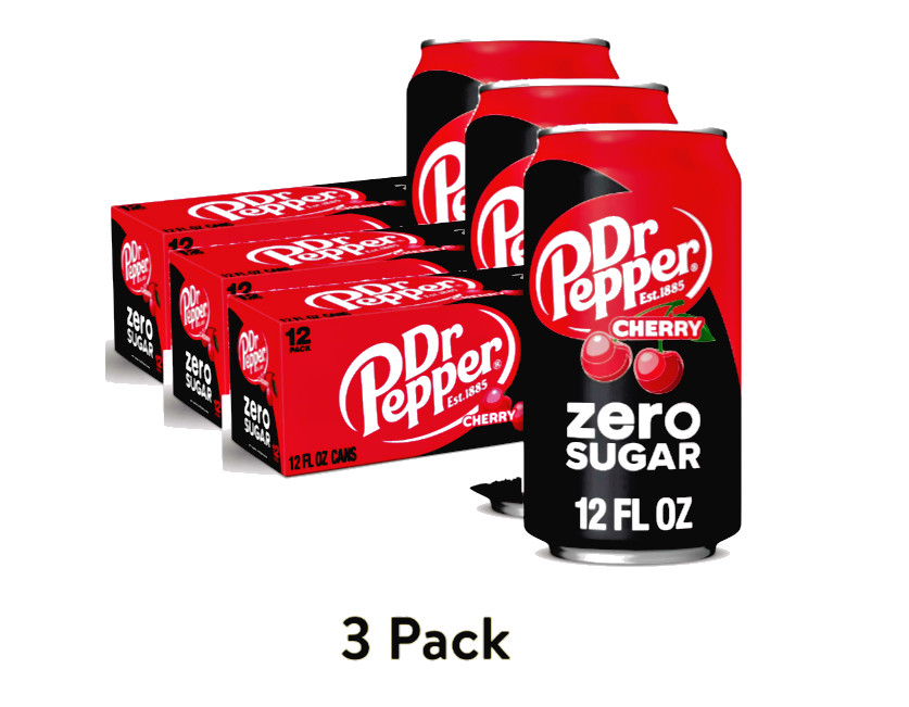 Dr Pepper Zero Sugar Cherry Soda Pop, 12 fl oz, 36 Pack Cans SAMEDAYY SHIPPP!!!!