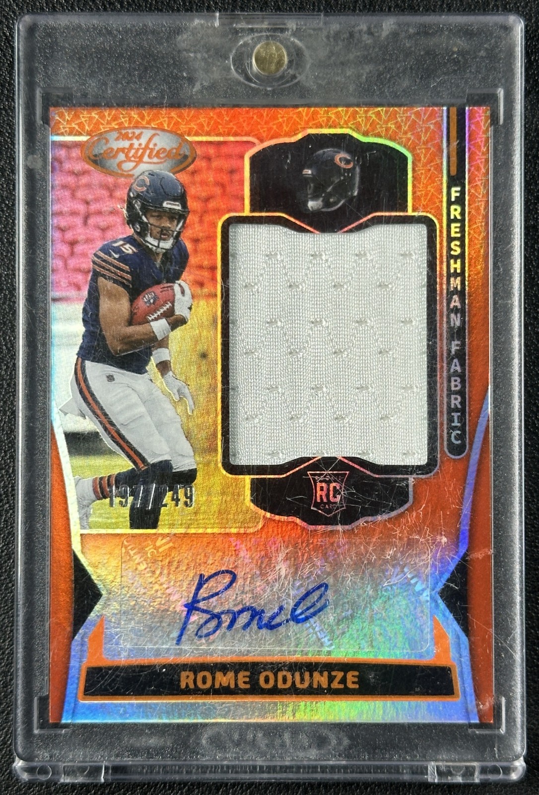 ROME ODUNZE 2024 PANINI CERTIFIED FRESHMAN FABRIC AUTO ORANGE RC JERSEY 197/249