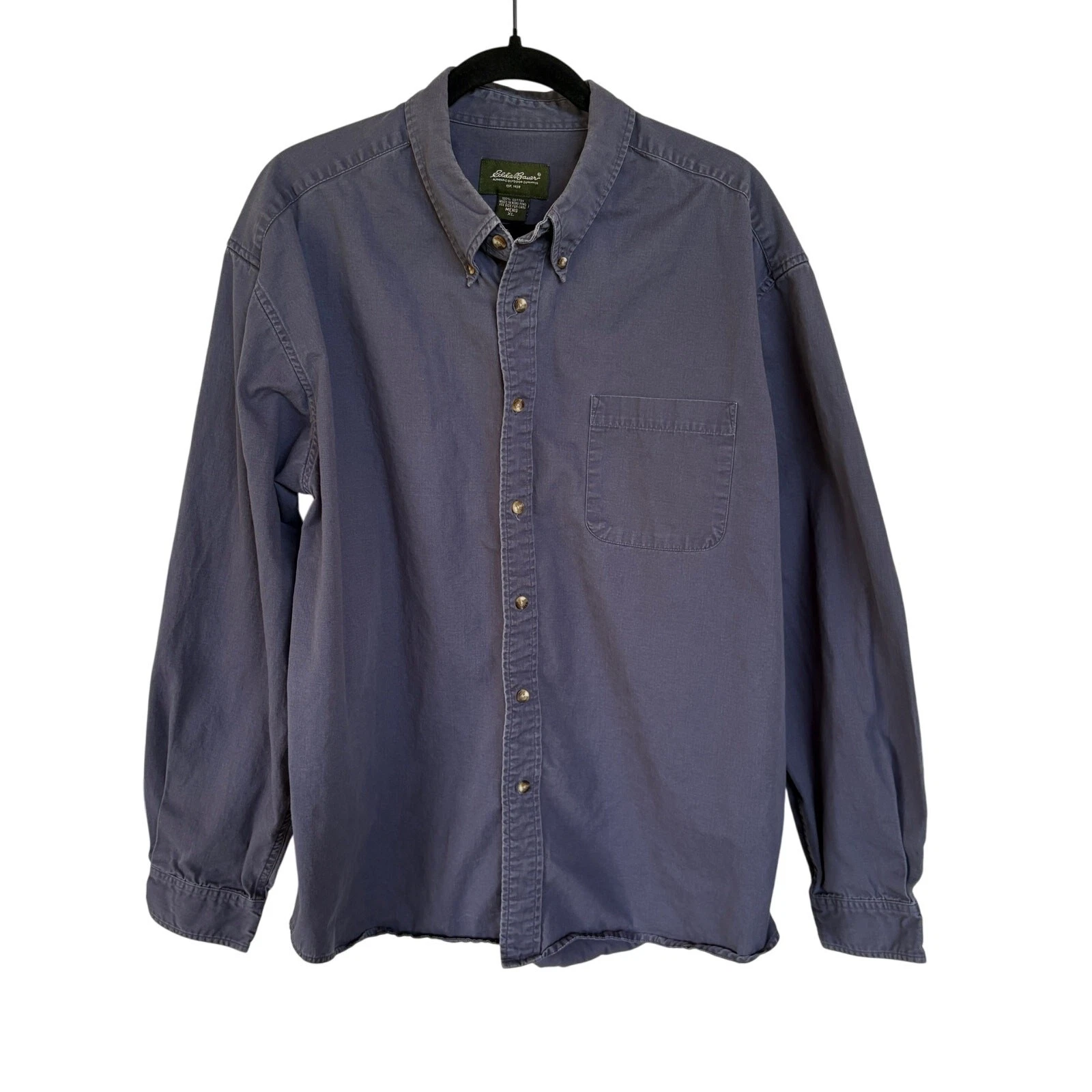 Eddie Bauer Navy Outdoors Button Down Long Sleeve Hunting Camping Shirt Mens XL