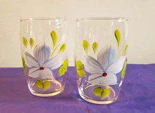 Vintage Bartlett Collins Glass Hand Painted GAY FAD Glasses Pastel Flowers Pair 