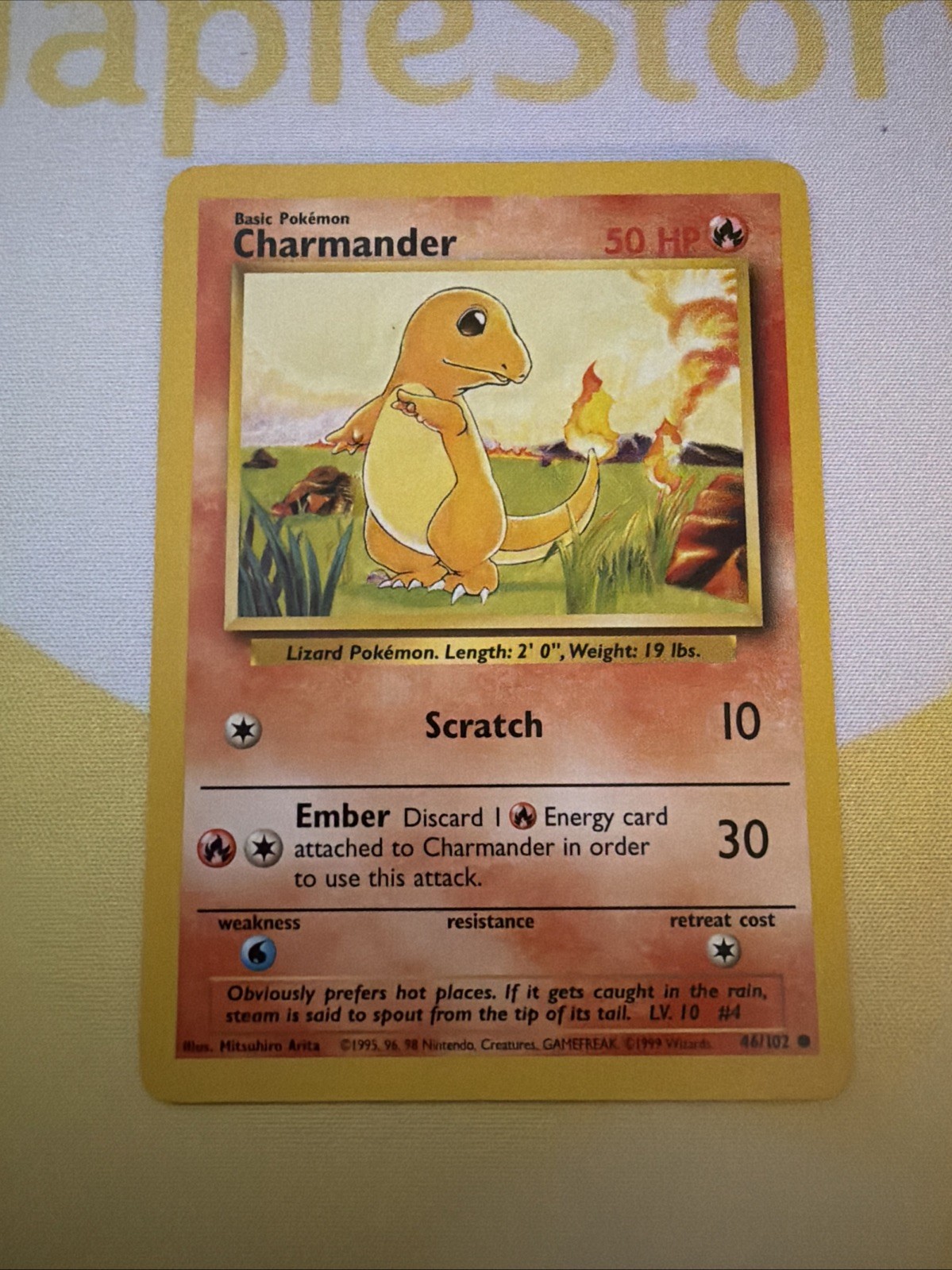 Pokémon TCG Charmander Shadowless Common Base Set 46/102 WOTC Vintage 1999 LP