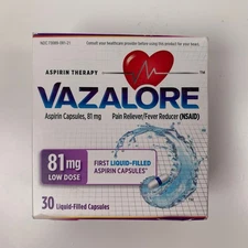 Vazalore Aspirin 81 Mg Low Dose Pain Treatment - 30 Capsules