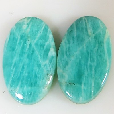 natural AMAZONITE PAIR cabochon loose gemstone 14.75 Cts.(11x19x3 mm) oval shape