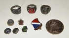Vintage 10Pc STERLING and FINE SILVER JEWELRY and COIN LOT Mens Rings-Lapel Pins