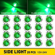 20x 3/4"Green LED Side Marker Lights Truck Trailer Round Bullet w/Stainless Base