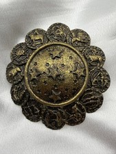 Vintage 1970s Zodiac Astrology Belt Buckle Celestial Stars Myth 4" Solid Brass