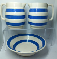 CHEF WARE Ceramic JUG x2 & DESSERT BOWL Classic Staffordshire Blue & White Set