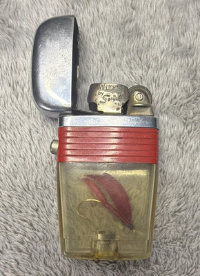 Scripto VU-Lighter Cigarette Lighter Red Band Clear Body Vintage Collectible