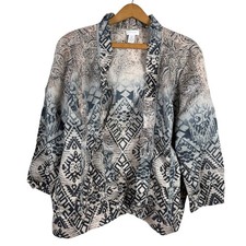 Chico's Women Open Jacket Blazer Size 2 US Large/12 Ruffled Linen Blend Boho