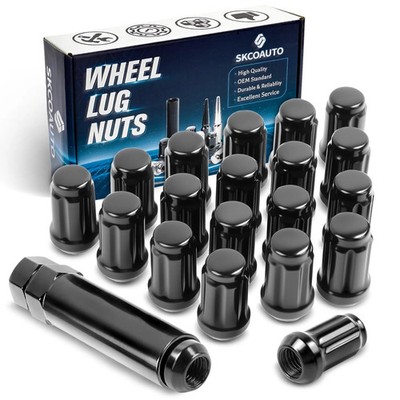 M12x1.5 Lug Nuts, Cone Seat 6 Spline，20pcs Black with 1 Socket Key,1.38'' Tall