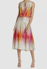 Silvia Tcherassi Women's Ivory Silk Self-tie Split Neck Daila Dress Size S