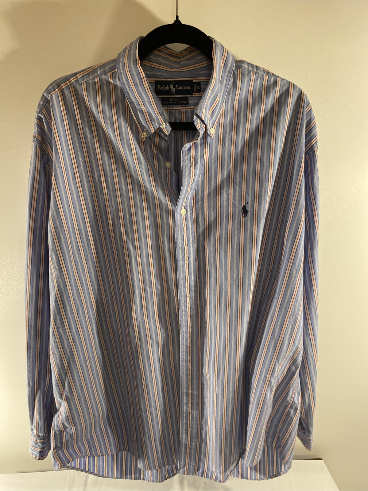 Camicia Ralph Lauren uomo XL Blake abbottonata due strati cotone blu check pony