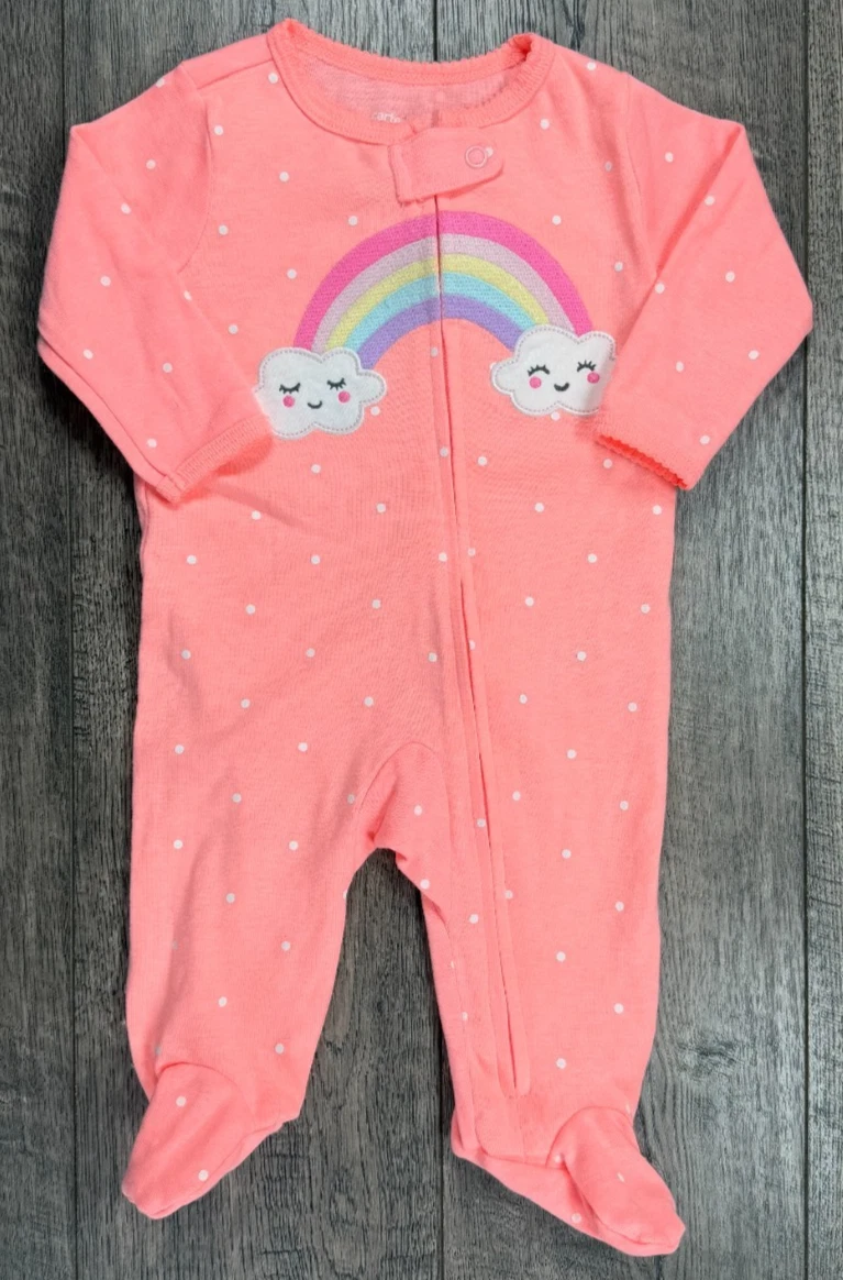 Baby Girl Clothes Nwot Carter's 3 Month Very Bright Pink Rainbow Footed Outfit