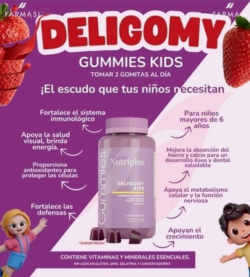 NutriPlus Deligomy Kids Gummies Strawberry Vegan No GMO Gluten-Free 60ct