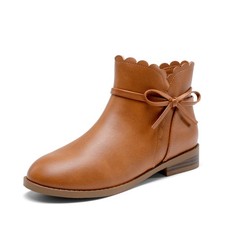 Girls Ankle Boots Dress Booties Side Zipper Low Heel Ruffle Casual