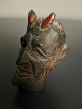 Victorian Devil Demon Satan Wood Head Carved Folk Art Pipe Small Antique
