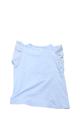 Jacadi Girls Cotton Ruffle Trim Round Neck Pullover Tank Top Blue Size 10A