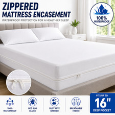 Zippered Mattress Encasement Waterproof Protector 16" Deep Pocket Bed Bug Proof