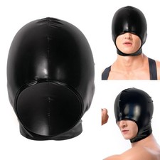 1Pcs Adult Mask Hood Open Mouth Glossy Faux Leather Performance Headgear Club