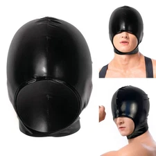1Pcs Adult Mask Hood Open Mouth Glossy Faux Leather Performance Headgear Club